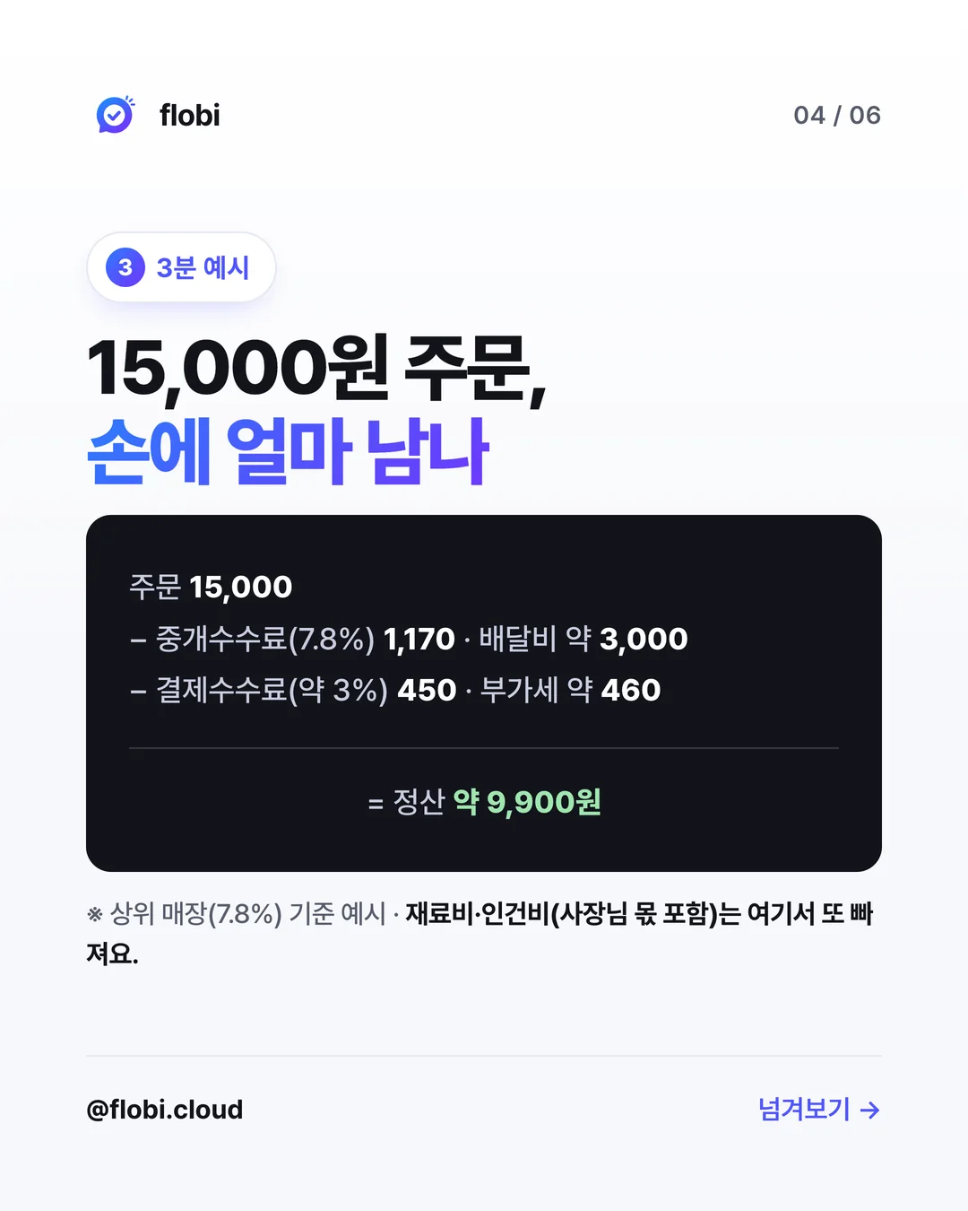 3분 예시 — 15,000원 주문, 정산은 약 9,900원
