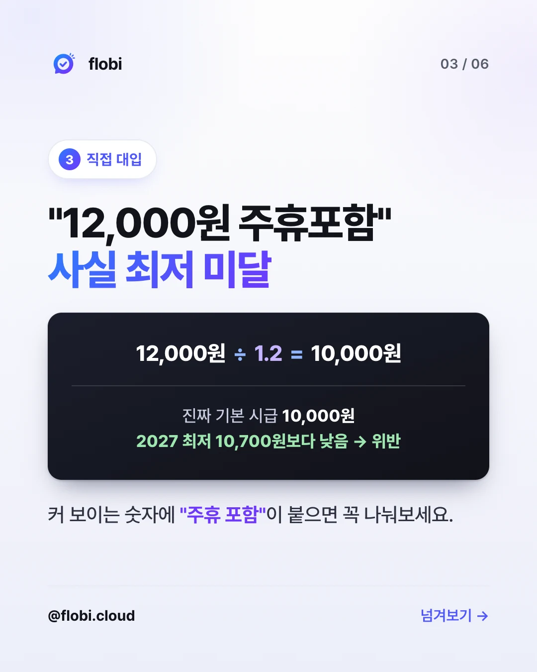 직접 대입 — "12,000원 주휴포함"은 사실 최저 미달