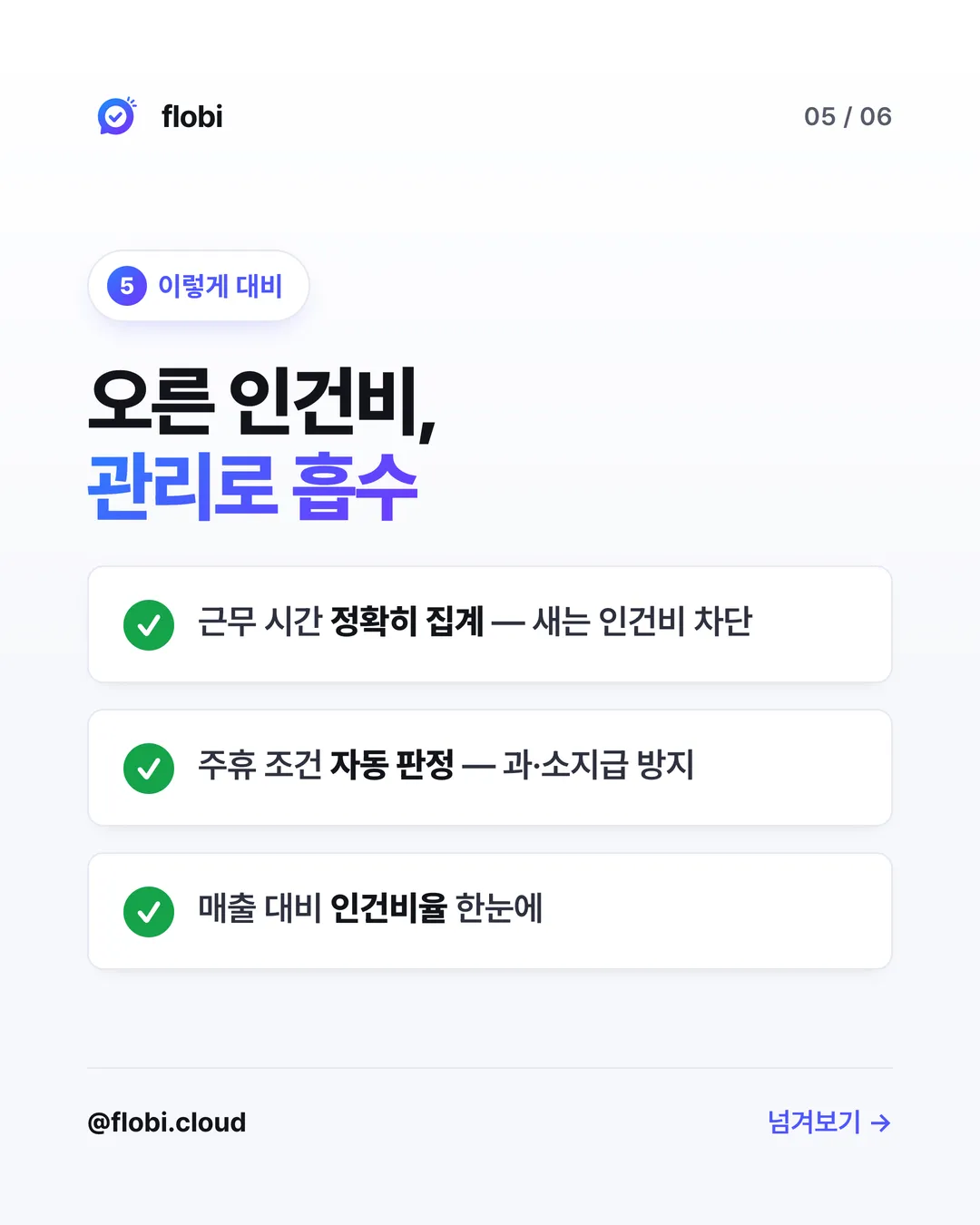 이렇게 대비 — 근무 집계·주휴 판정·인건비율 관리